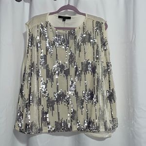 Marc New York Sequin Top Cap Sleeves Silver Cream One Size NWT